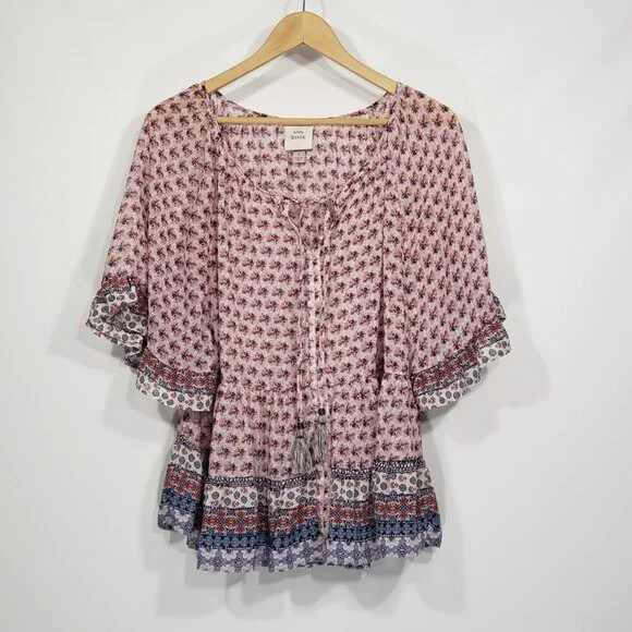 Knox Rose Floral Sheer Blouse Women's Large - Picture 1 of 4